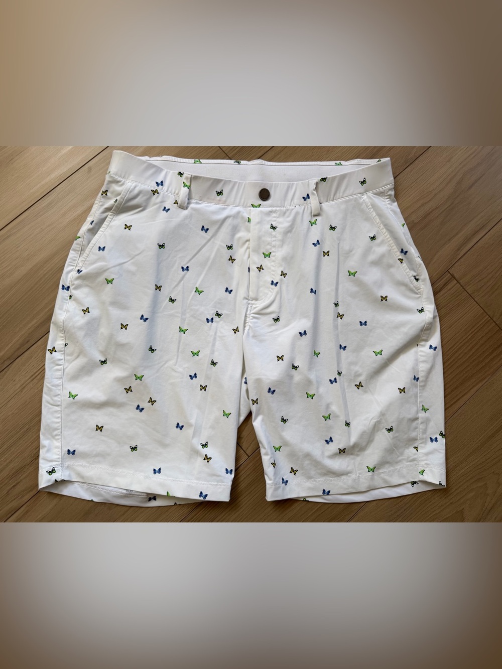 Redvanly Hanover Men's White Butterfly Print Golf Performance Shorts Large